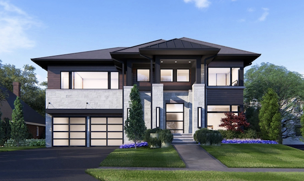 a large brick building with grass and trees